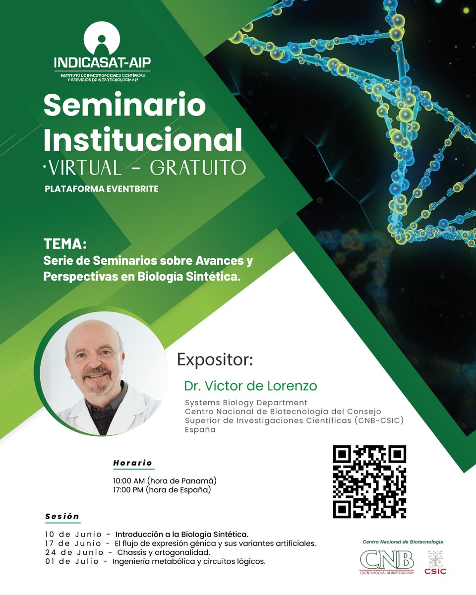indicasat's tweet image. Check out "BIOLOGÍA SINTÉTICA - Dr. Victor de Lorenzo" eventbrite.com/e/biologia-sin… @Eventbrite