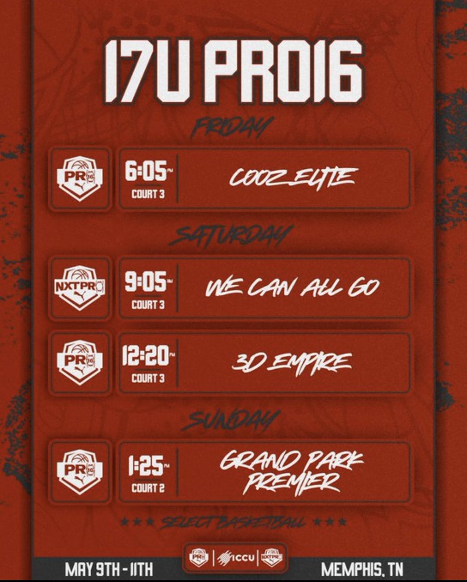 Memphis Pro16 Schedule 📍