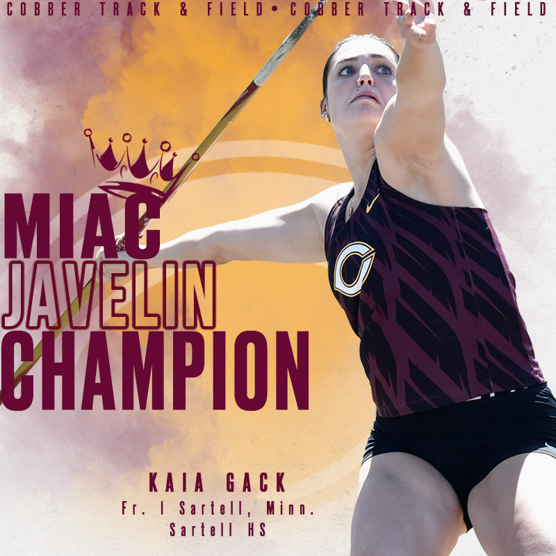 Cobber Athletics (@cobbersid) on Twitter photo ๐๐๐ฉ๐๐๐๐ก ๐จ๐ก๐๐ฉ๐๐ฅ๐ฆ๐๐ง๐ฌ!
First-year athlete Kaia Gack wins the javelin & helps Cobber WT&F go 1-2-3-5-7 in the javelin! For those scoring at home, that's 30 team pts. out of a possible 39! Genevieve Gruba (2), Regan Anderson (3), Peyton Selle (5), Haley Wolsky (7). ๐๐๐ฉ๐๐๐๐ก ๐จ๐ก๐๐ฉ๐๐ฅ๐ฆ๐๐ง๐ฌ!
First-year athlete Kaia Gack wins the javelin & helps Cobber WT&F go 1-2-3-5-7 in the javelin! For those scoring at home, that's 30 team pts. out of a possible 39! Genevieve Gruba (2), Regan Anderson (3), Peyton Selle (5), Haley Wolsky (7).