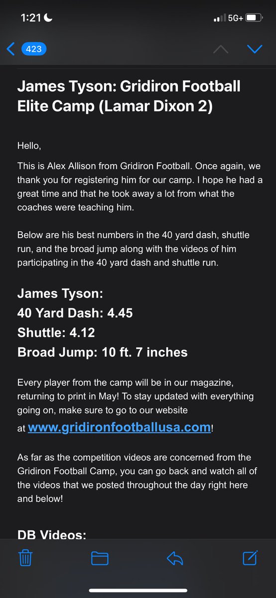Jetyson28's tweet photo. Attended Gridiron Football Elite Camp. Clocked a 4.45 40 yard dash, 10’7 broad jump, 4.12 shuttle. @GridironFootbal @JaceLejeune https://t.co/LCr1R7yWIU