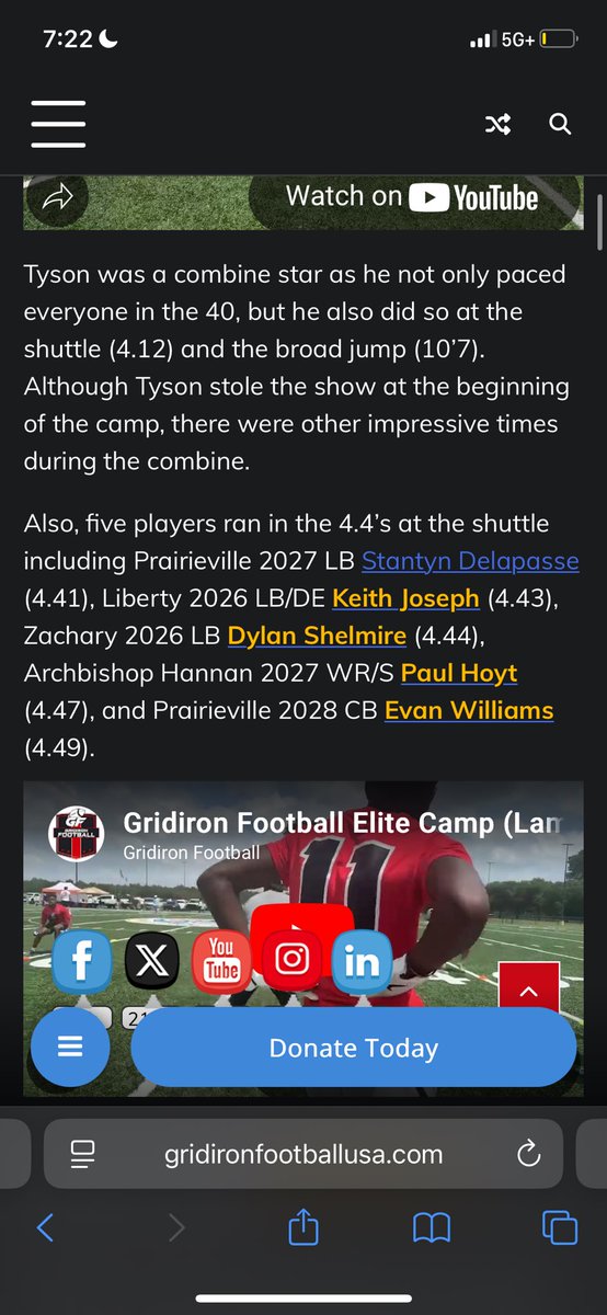 Jetyson28's tweet photo. Attended Gridiron Football Elite Camp. Clocked a 4.45 40 yard dash, 10’7 broad jump, 4.12 shuttle. @GridironFootbal @JaceLejeune https://t.co/LCr1R7yWIU