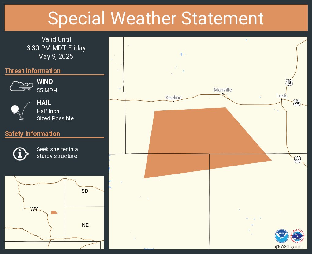 NWS Cheyenne (@nwscheyenne) on Twitter photo A special weather statement has been issued for Niobrara County, WY until 3:30 PM MDT A special weather statement has been issued for Niobrara County, WY until 3:30 PM MDT
