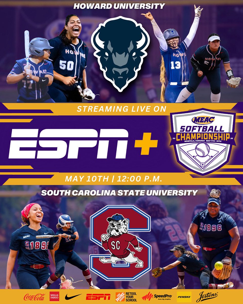 One game. One title. The final fight for the MEAC crown.

Howard vs. South Carolina State streaming live tomorrow, May 10 at 12 PM on ESPN+.

#MEACSoftball | #MEACPride