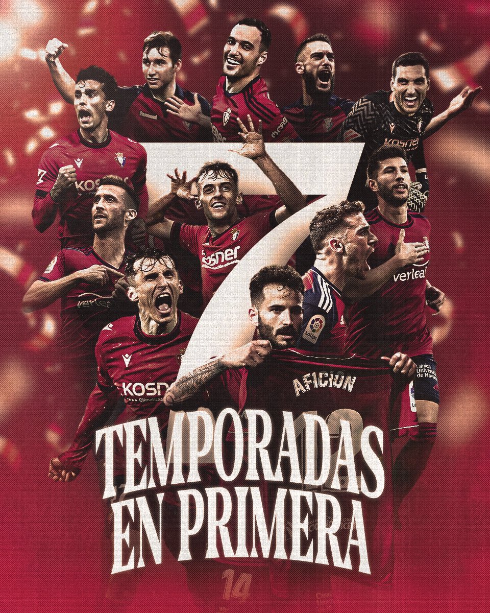 🤩 Osasuna disputará su séptima temporada consecutiva en Primera División, el tercer período más longevo de nuestra historia en la élite. 

❤️ Gracias a todos aquellos que lo habéis hecho posible, desde el verde hasta la grada. 

¡Disfrutemos juntos de este ciclo dorado! 👏