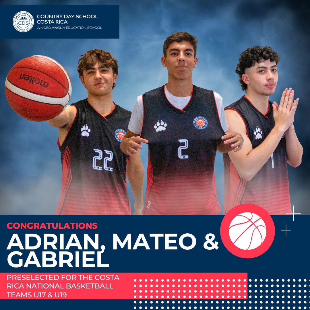 CountryDayCR's tweet image. 🏀🌟 Big News! 🌟🏀
Congratulations to our CDS athletes for being preselected for the Costa Rica National Basketball Team! 💪🇨🇷
-Mateo (U17)
-Adrian (U19)
-Gabriel (U19)
Your hard work and dedication have paid off, and we couldn’t be prouder! 👏 #CDSAthletics #CountryDayCR