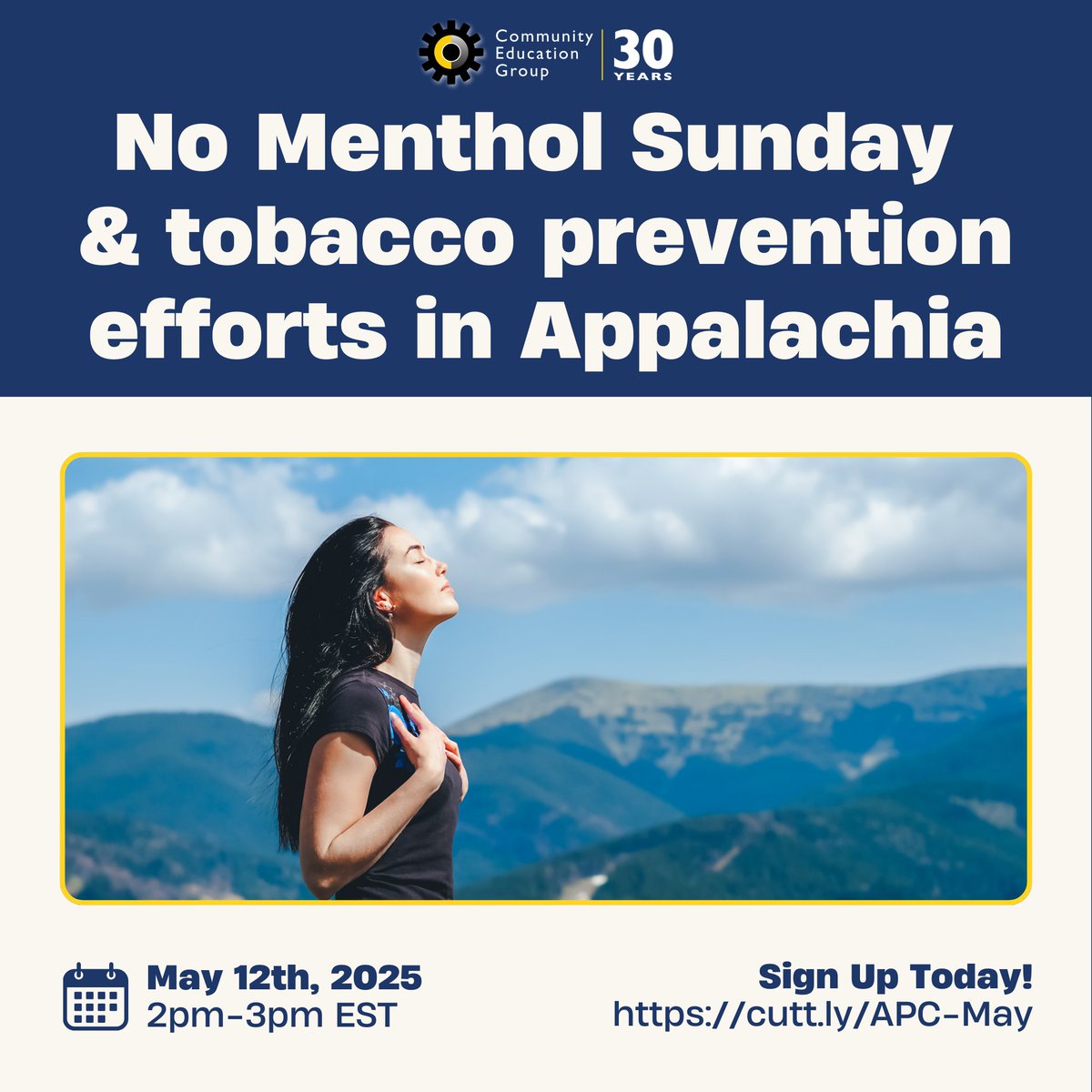 May's Appalachian Partnership Consortium will feature a discussion of No Menthol Sunday and tobacco prevention efforts in Appalachia. We'll be joined by guests from the Campaign for Tobacco Free Kids and The Coalition for Tobacco Free WV!

 join here: cutt.ly/APC-May