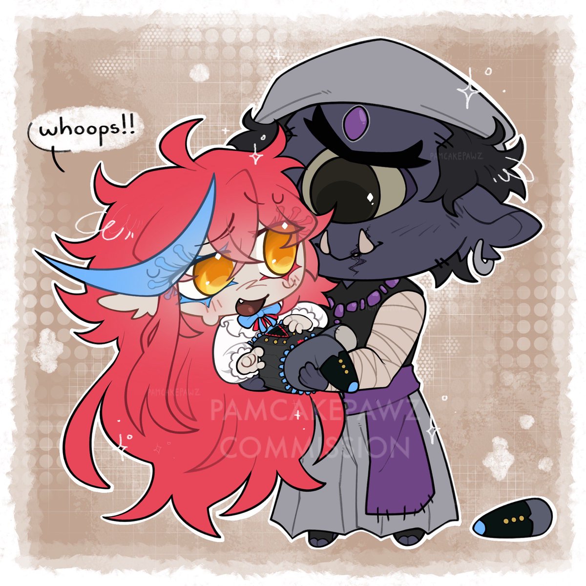 JinxWix's tweet photo. Ringleader &amp; Roscoe 💜💛

Art by pamcakepawz on Insta https://t.co/kV9ZNBjjo5
