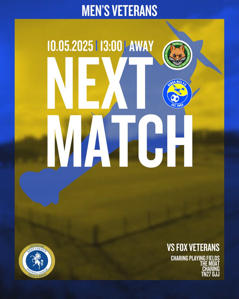 Kings Hill FC (@kingshillfc1) on Twitter photo π¨ WEEKEND FIXTURES π¨
ποΈ <a href="/KingsHillSport/">Kings Hill Sports Park</a>
Menβs Reserves vs Paddock Wood
Sat 10th - 14:45 KO
Tomorrow marks the final game as Manager of our Reserves side for Addy Merricks - Thank you for the last 4 years!
ποΈ Away
Menβs Vets vs Fox Veterans
Sat 10th - 13:00 KO
π‘π΅ π¨ WEEKEND FIXTURES π¨
ποΈ <a href="/KingsHillSport/">Kings Hill Sports Park</a>
Menβs Reserves vs Paddock Wood
Sat 10th - 14:45 KO
Tomorrow marks the final game as Manager of our Reserves side for Addy Merricks - Thank you for the last 4 years!
ποΈ Away
Menβs Vets vs Fox Veterans
Sat 10th - 13:00 KO
π‘π΅