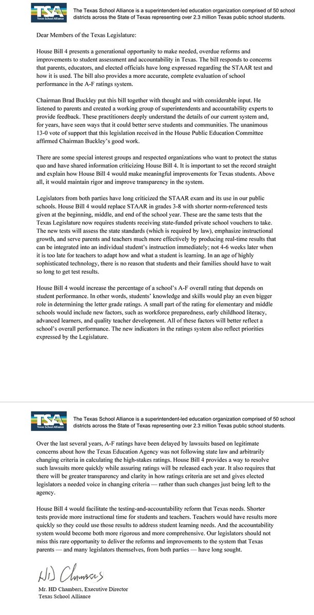 quorumreport (@quorumreport) on Twitter photo The Texas School Alliance lays out their reasons for supporting HB 4, Chairman <a href="/BradBuckleyDVM/">Brad Buckley</a>'s testing/accountability reforms #txlege The Texas School Alliance lays out their reasons for supporting HB 4, Chairman <a href="/BradBuckleyDVM/">Brad Buckley</a>'s testing/accountability reforms #txlege