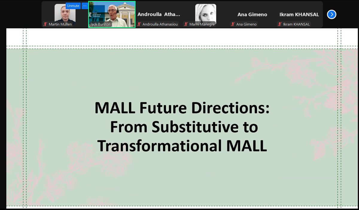 Super <a href="/EurocallLang/">Eurocall</a> webinar tonight with Dr Jack Burston of <a href="/CyUniTech/">Cyprus University of Technology</a>, who documented the past and suggested a future for MALL for an audience of <a href="/mallsig_ec/">MALL SIG EUROCALL</a> members and others with interest in MALL. The recording is available here: 
sites.google.com/site/eurocallm…