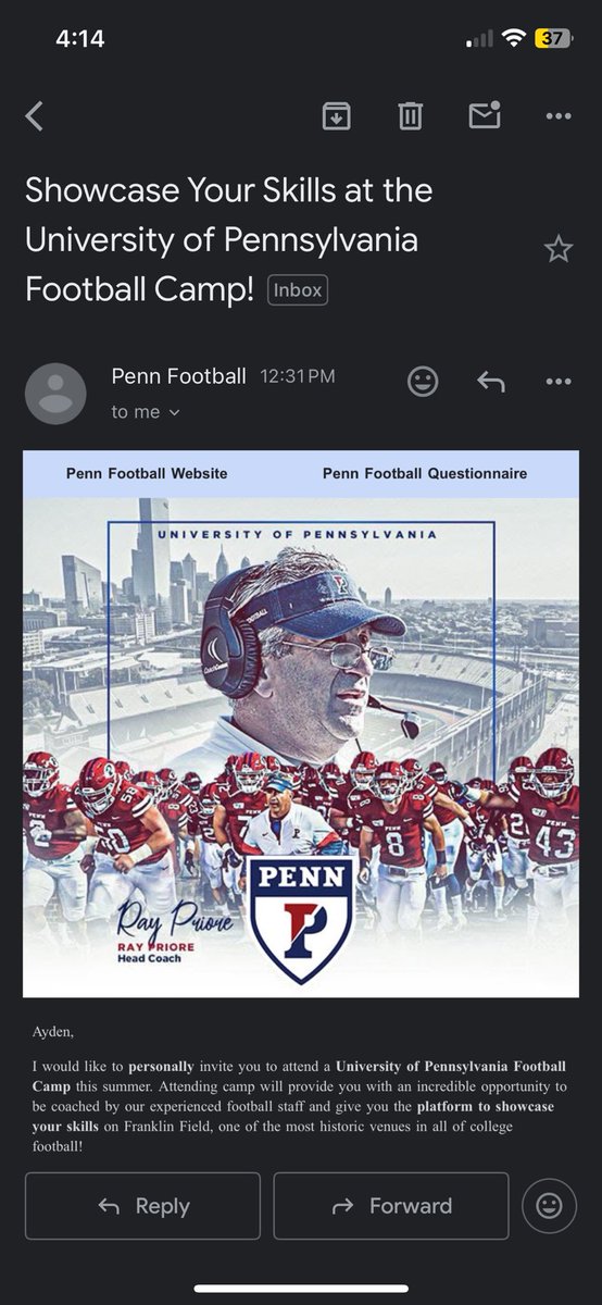 Ayden Crosswhite (@aydencrosswhite) on Twitter photo Thank you <a href="/CoachPriore/">Coach P</a> for the invite to compete and showcase my skills at camp! <a href="/PennFB/">Penn Football</a> Thank you <a href="/CoachPriore/">Coach P</a> for the invite to compete and showcase my skills at camp! <a href="/PennFB/">Penn Football</a>