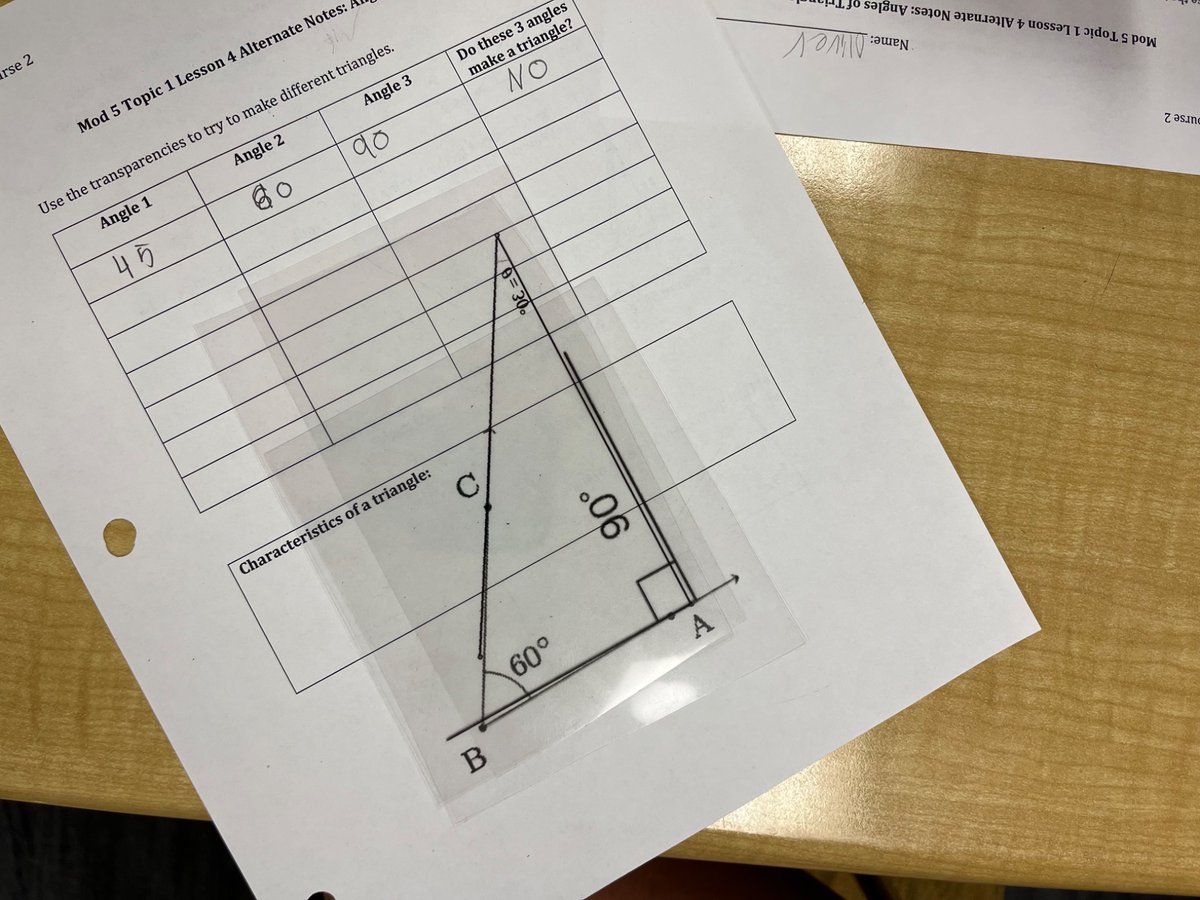 One of my favorite math activities (and a great use for old transparencies)—finding what angle measures create triangles! #engageD64