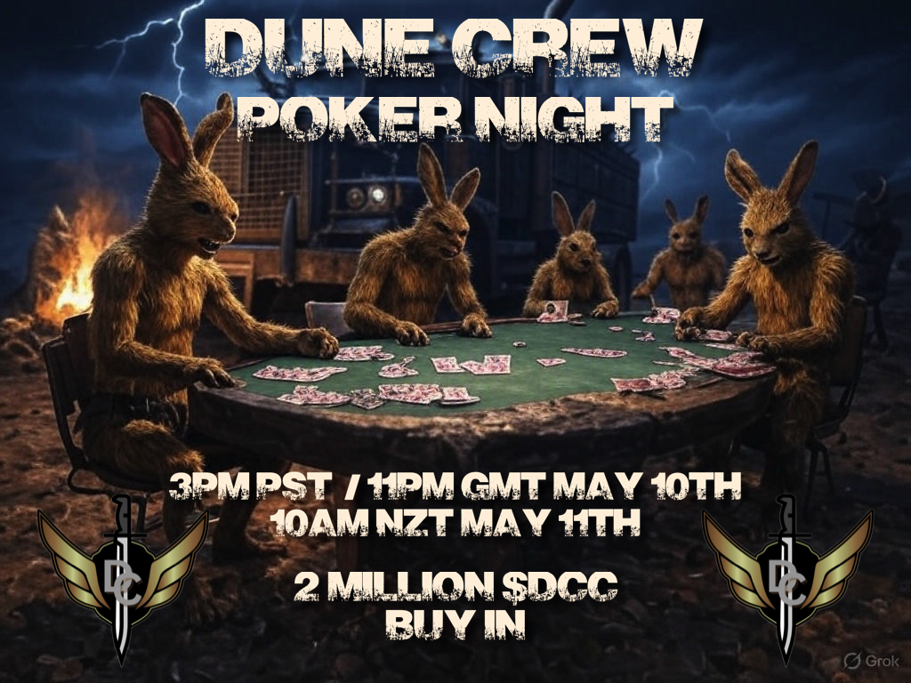 Dune Crew (@dunecrewcoin) on Twitter photo π₯π₯ Dune Crew Poker Night π₯π₯
1 day left to register!
The pot stands at 21,000,000 $DCC + 2 rad customized drops from <a href="/Poisonous392/">Poisonous392 | Dune Crew</a>
For more info & poker registration head to our Discord -
discord.gg/jPBhAkGNrz π₯π₯ Dune Crew Poker Night π₯π₯
1 day left to register!
The pot stands at 21,000,000 $DCC + 2 rad customized drops from <a href="/Poisonous392/">Poisonous392 | Dune Crew</a>
For more info & poker registration head to our Discord -
discord.gg/jPBhAkGNrz