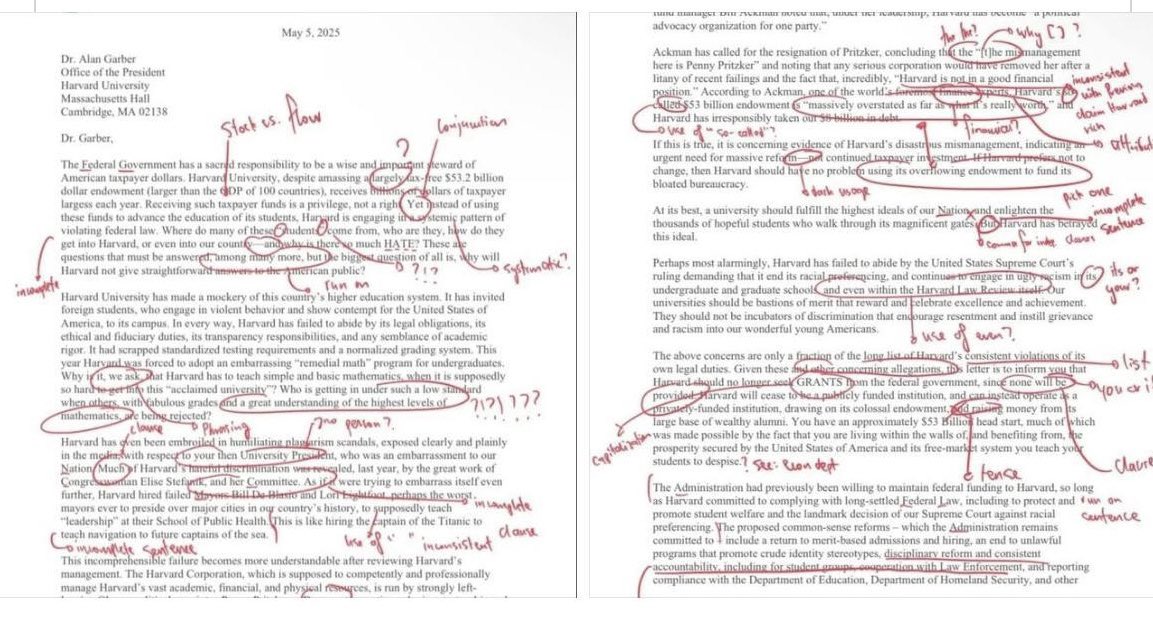 وزيرة تعليم ترامب بعثت خطاب تهديد لجامعة هارفرد، بدل ما يردوا عليها صلحوا لها الأخطاء الإملائية في الخطاب