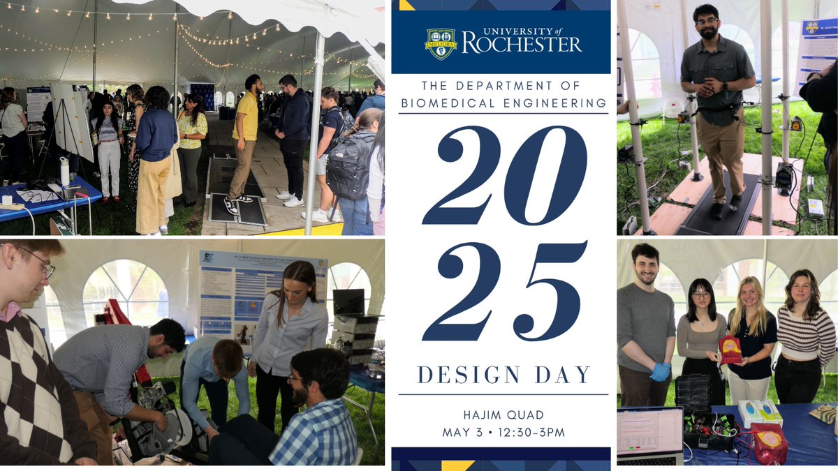 University of Rochester - Biomedical Engineering (@uofrbme) on Twitter photo #DesignDay 2025 was a huge success! 🎉
Our #SeniorDesign & #CMTI teams wowed us with their innovation and dedication. Big thanks to all mentors, sponsors & supporters!
📸2025 BME Photo Gallery: photos.app.goo.gl/2G87tX9AFEa5Ly…
🔗More on Design Day: hajim.rochester.edu/bme/senior-des…
<a href="/ur_engineering/">Hajim School of Engineering & Applied Sciences</a> #DesignDay 2025 was a huge success! 🎉
Our #SeniorDesign & #CMTI teams wowed us with their innovation and dedication. Big thanks to all mentors, sponsors & supporters!
📸2025 BME Photo Gallery: photos.app.goo.gl/2G87tX9AFEa5Ly…
🔗More on Design Day: hajim.rochester.edu/bme/senior-des…
<a href="/ur_engineering/">Hajim School of Engineering & Applied Sciences</a>