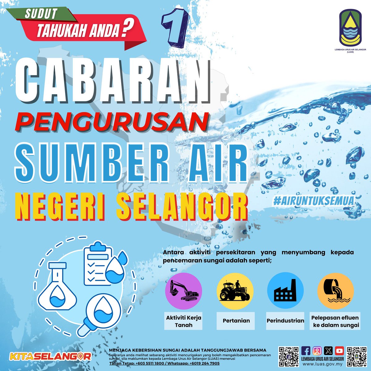 luas_selangor's tweet image. {HEBAHAN}

Tahukah Anda? Cabaran pengurusan sumber air di Negeri Selangor, terdapat pelbagai aktiviti persekitaran yang berpotensi menyebabkan insiden pencemaran. Jom kita sama-sama baca dan fahami informasi tersebut. 

#airuntuksemua
#ThisisLUAS
#SmartSelangor
#LUAS