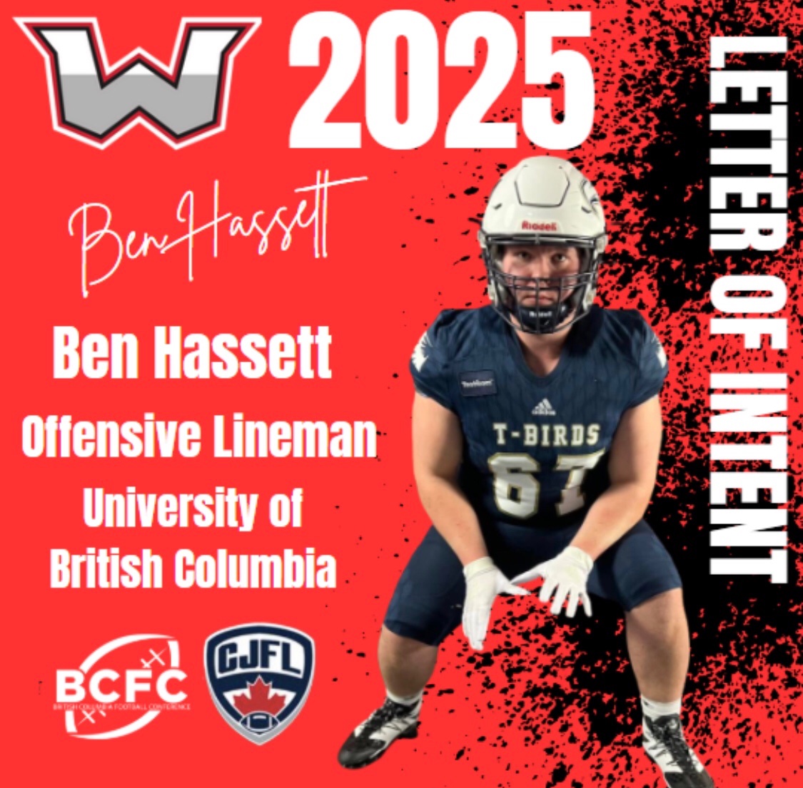 LOI Alert - The <a href="/WestshoreRebels/">Westshore Rebels</a> are excited to add offensive lineman Ben Hassett for the 2025 season. Welcome Ben! #LOI 
<a href="/CJFLnews/">CJFL News</a>