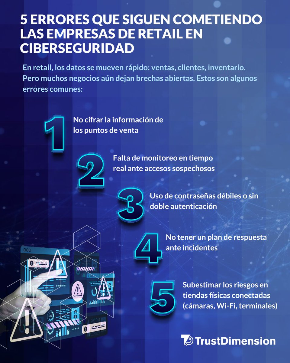 En un sector donde los datos de clientes y transacciones son el corazón del negocio, los errores de seguridad aún se repiten:

 🔐 ¡Evita riesgos innecesarios y protege lo que más importa!

🌐 trustdimension.com

 #ProtecciónDigital #TrustDimension #SeguridadComercial