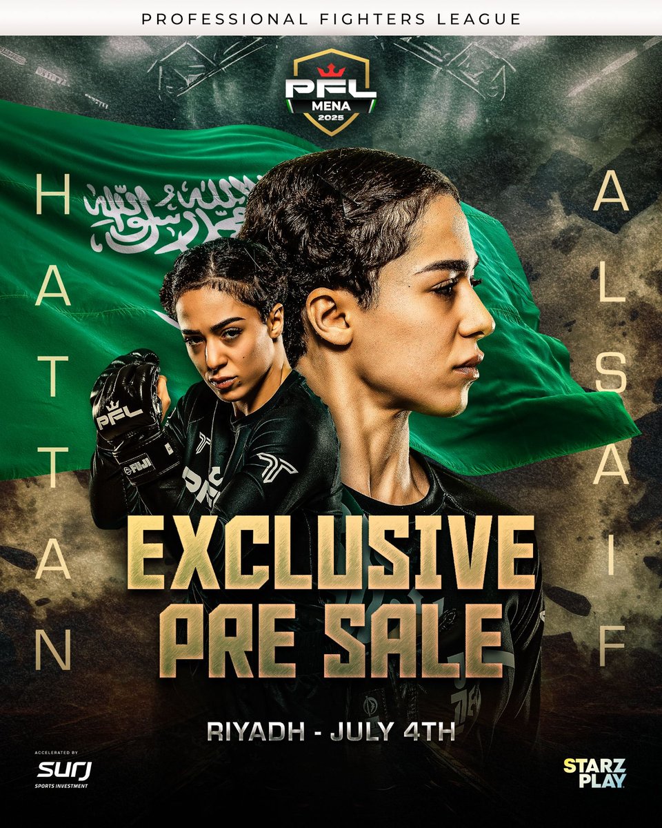 رسميًا

الموسم الثاني من بطولة "PFL MENA" سيقام في الرياض، بتاريخ 4 يوليو.

سجلوا عبر webook.com/en/events/pfl-…، لتكونوا أول من يحصل على تذاكر البطولة عند بدأ الحجز المسبق.

#نصنع_التاريخ #السعودية