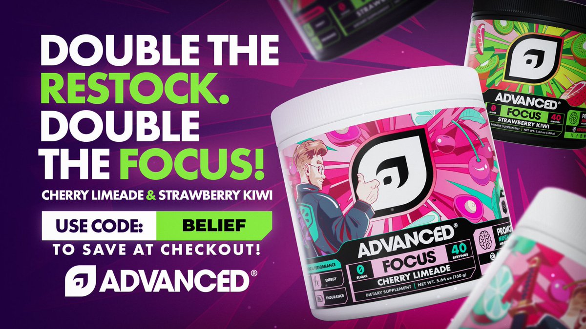 Cherry Limeade &amp; Strawberry Kiwi just got restocked! 👀

Where my Strawberry Kiwi lovers at?! 😍

Use code BELIEF to save yourself 20% at checkout! 🔥

advanced.gg/?ref=belief