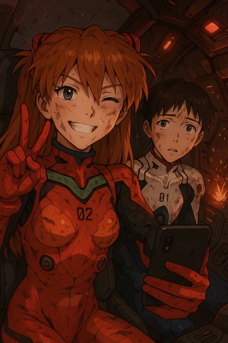 ai_anime_image's tweet photo. Mission: complete ✅
Damage report: moderate 💥
Selfie game: still strong 😎
#Evangelion #Asuka #Shinji #AnimeArt https://t.co/PlOrg9551i