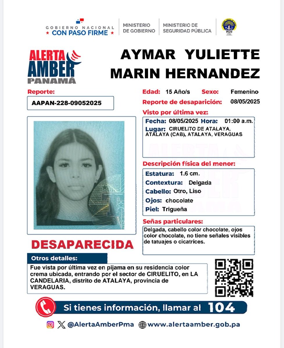 lucycordoba's tweet photo. #AlertaAmber #VERAGUAS AYMAR YULIETTE MARÍN HERNÁNDEZ 15 años, Ciruelito de ATALAYA https://t.co/VWmNsd0vt8