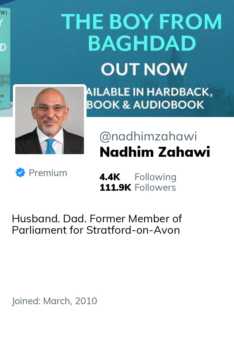 BritishAlert's tweet photo. 🆕 @nadhimzahawi has just followed @drprevost

(🤖🔍: what do you think?) https://t.co/vB33jX2Z7U