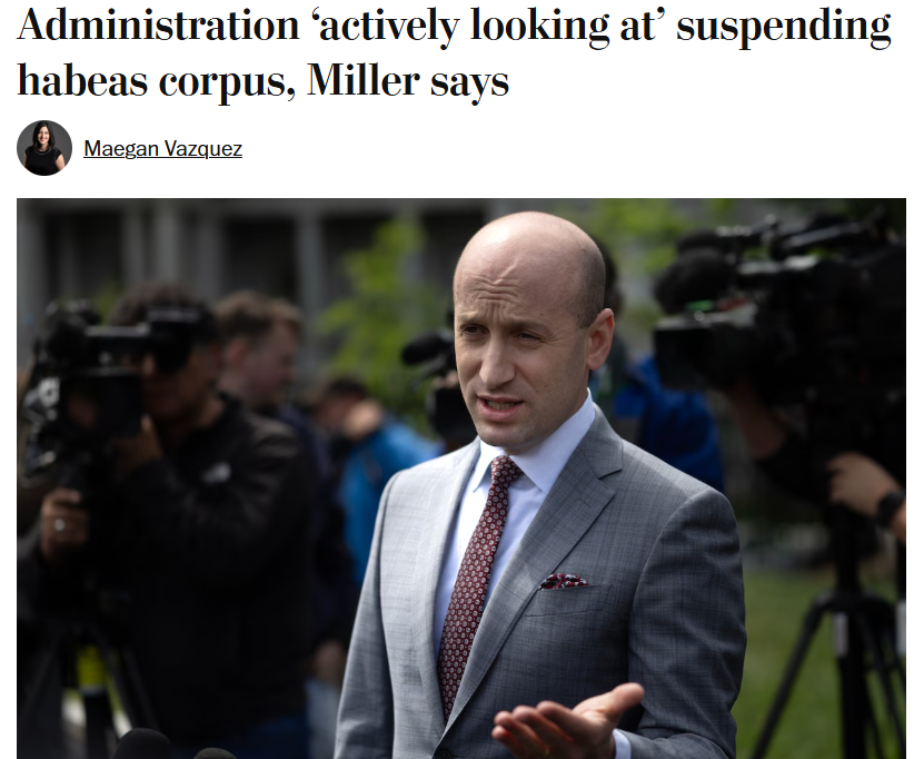 Americanet's tweet photo. 2) 
Stephen Miller teilt mit, dass die Trump-Regierung darüber nachdenkt, das Recht eines Festgenommenen  auf Haftprüfung auszusetzen, weil die USA einer "Invasion" gegenüberstehen würden. https://t.co/u0XMFYz8HO