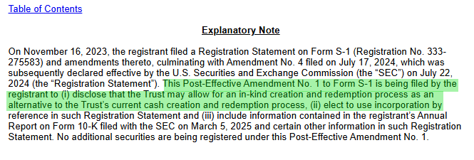 James Seyffart (@jseyff) on Twitter photo NEW: Amended S-1 just dropped for BlackRock's Ethereum ETF -- $ETHA. Looks like the main change is added language around allowing for in-kind creation/redemption when approved by the SEC.
(<a href="/EricBalchunas/">Eric Balchunas</a> & I expect SEC approval for in-kind at some point this year) NEW: Amended S-1 just dropped for BlackRock's Ethereum ETF -- $ETHA. Looks like the main change is added language around allowing for in-kind creation/redemption when approved by the SEC.
(<a href="/EricBalchunas/">Eric Balchunas</a> & I expect SEC approval for in-kind at some point this year)