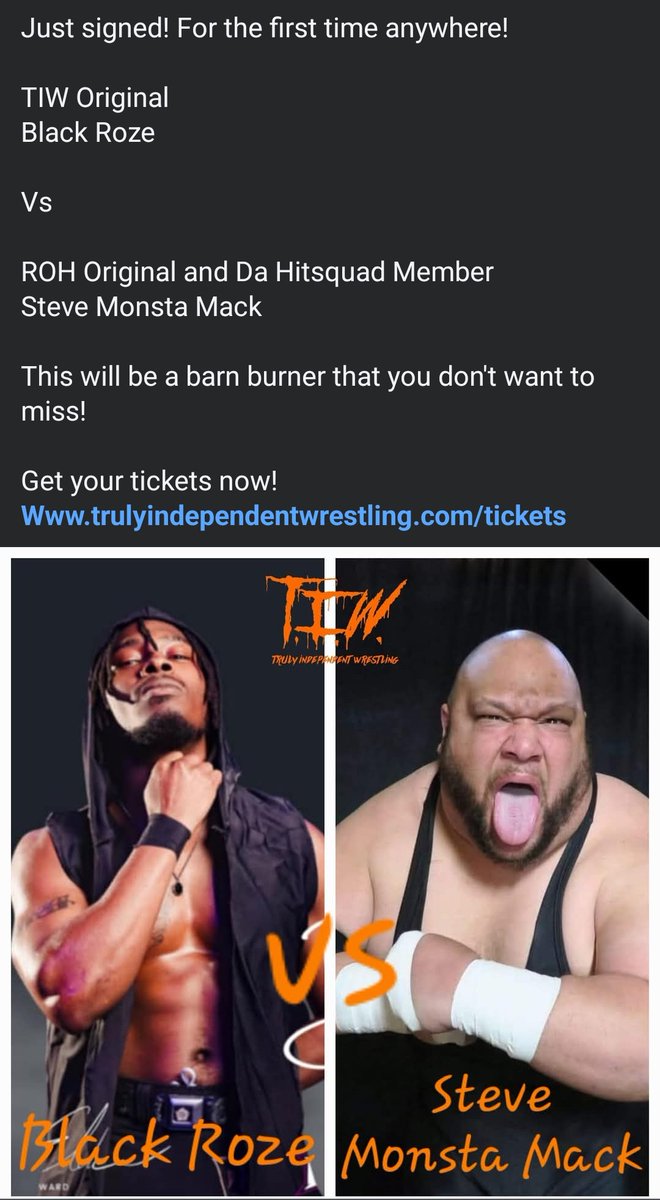 The Monsta (@stevemackdhs) on Twitter photo Check me out tomorrow as I make my eeturn to the New England Area for my debut with <a href="/TIWProductions/">Truly Independent Wrestling</a>
I will be taking on Black Roze .
We gonna dance and Imma show everyone how the Old School gets down
trulyindependentwrestling.com for tix and info. 6pm bell time. Check me out tomorrow as I make my eeturn to the New England Area for my debut with <a href="/TIWProductions/">Truly Independent Wrestling</a>
I will be taking on Black Roze .
We gonna dance and Imma show everyone how the Old School gets down
trulyindependentwrestling.com for tix and info. 6pm bell time.