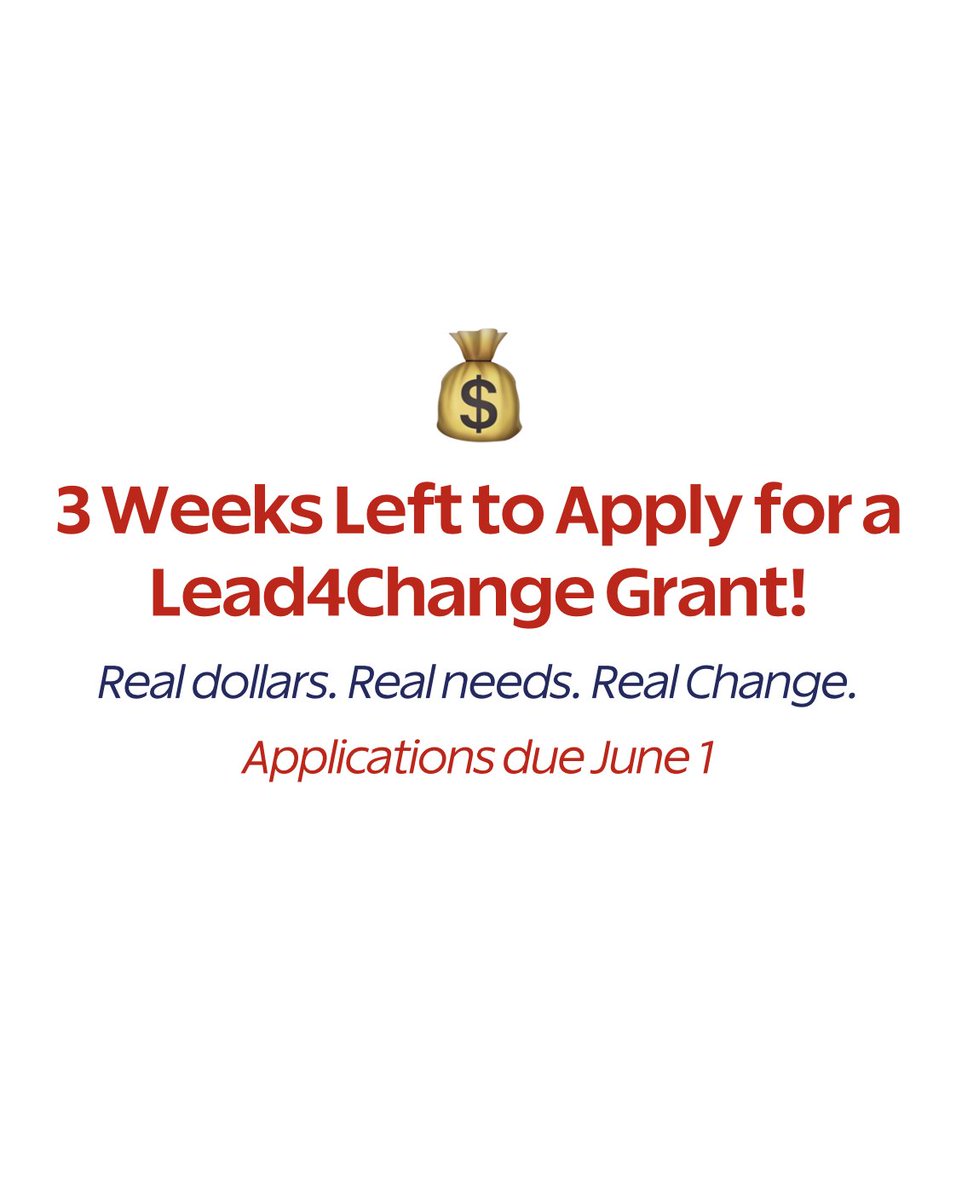 🚨 Calling all Lead4Change educators! You’ve got one month left to apply for the Lead4Change Small Grants Program!

Submit your Lead4Change project by June 1st and your students could win real grant dollars to amplify their impact and sustain their service project.

Already this