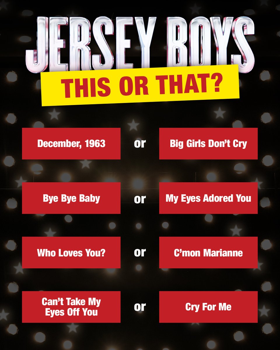 Every fan has their favorites. Let’s settle this once and for all – which #JerseyBoys songs are your top picks? 🎶 #ThisOrThat