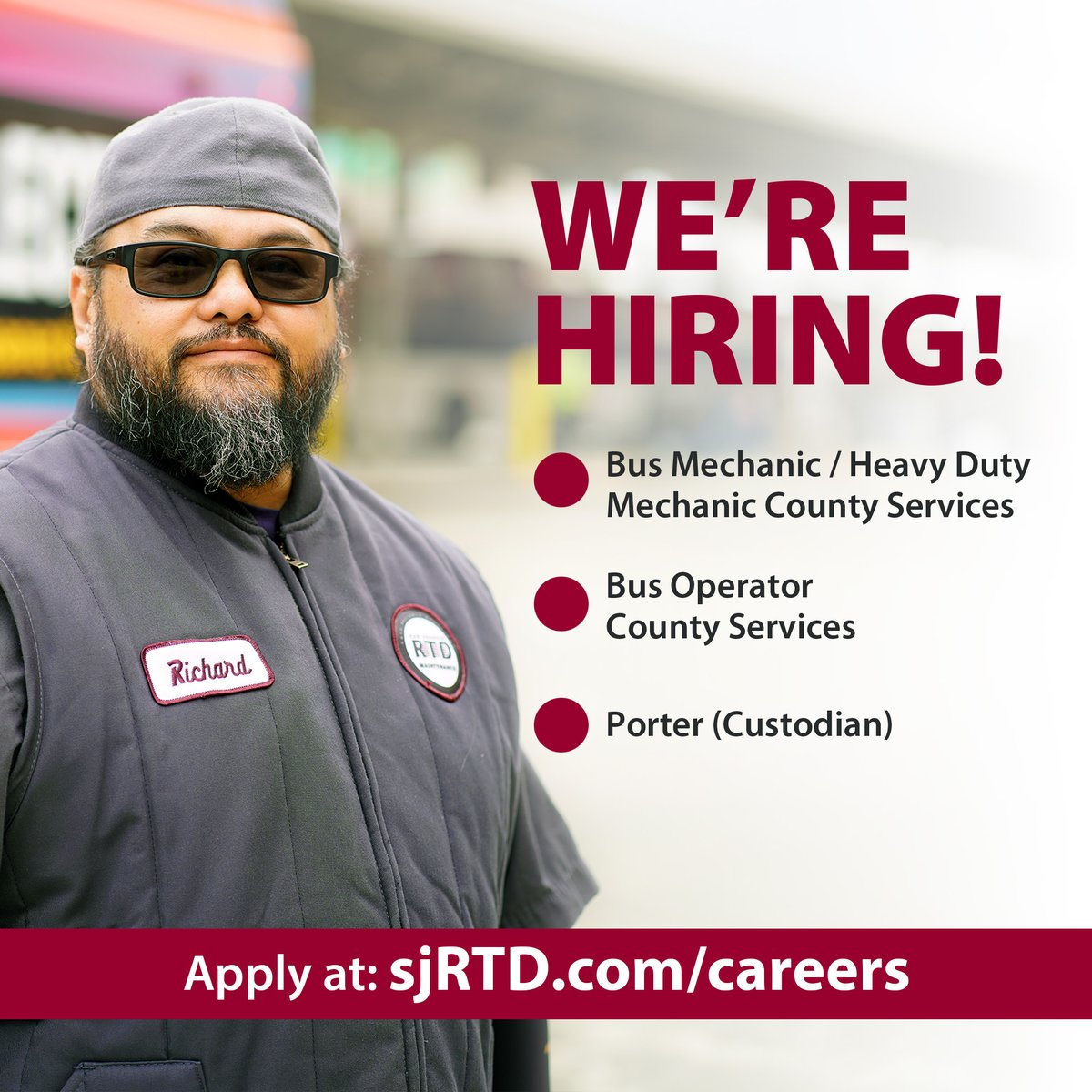 🚍 We're Hiring! 💼 Looking to make a difference in your community? RTD has career opportunities available now! Whether you're interested in operations, maintenance, or facilities, there’s a role for you.

📲 Apply today at: sanjoaquinrtd.com/careers
#StocktonJobs  #NowHiring