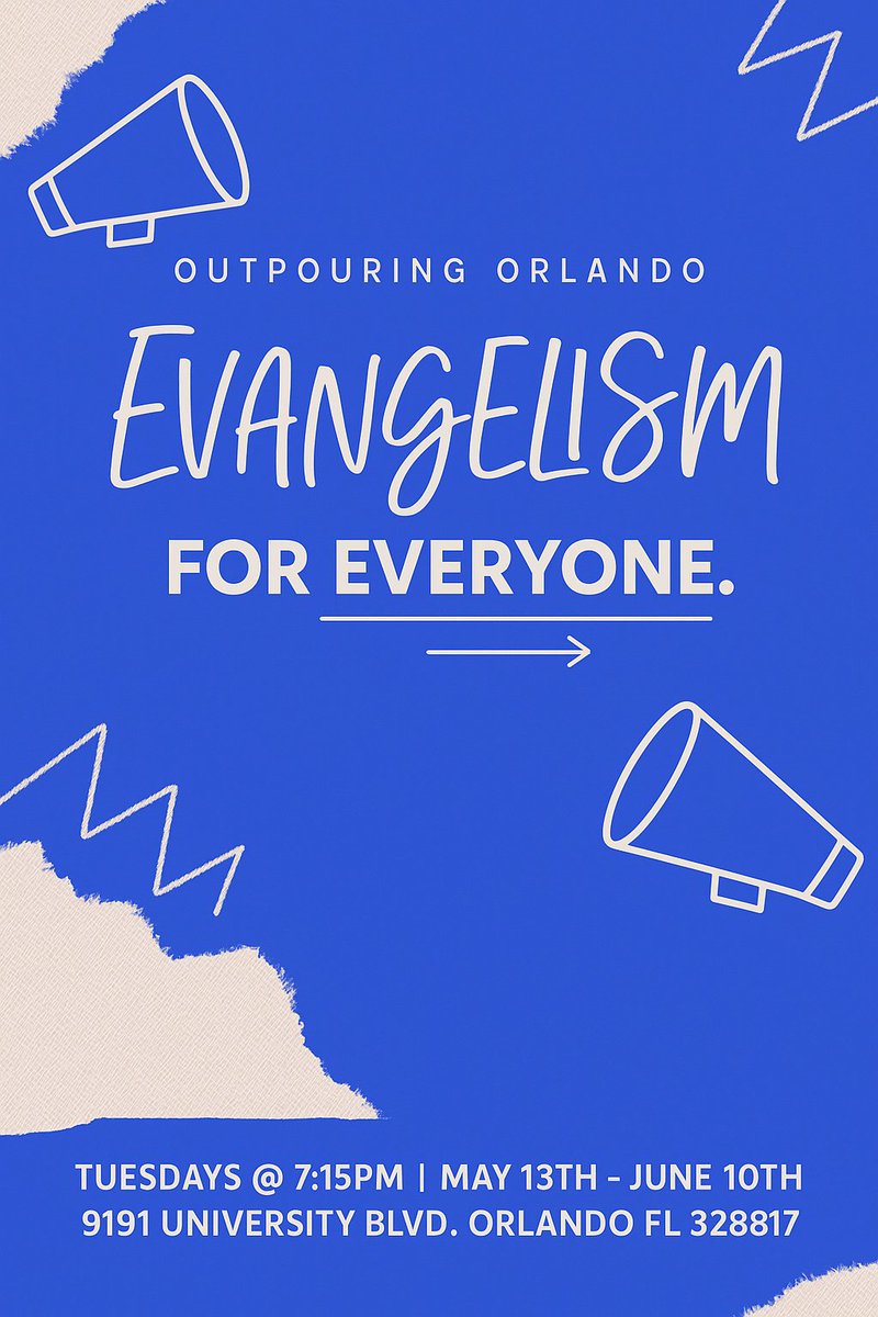 OutpouringOrl's tweet photo. Who is called to evangelism? Everyone! We've been commissioned by Jesus Christ to tell the world the good news!
We are offering 5 sessions geared toward equipping you with tools to help you share your faith!

Sign up today at https://t.co/NB7CNwGjPZ 

#Church #Orlando #Evangelism https://t.co/KaoqFdvkWp