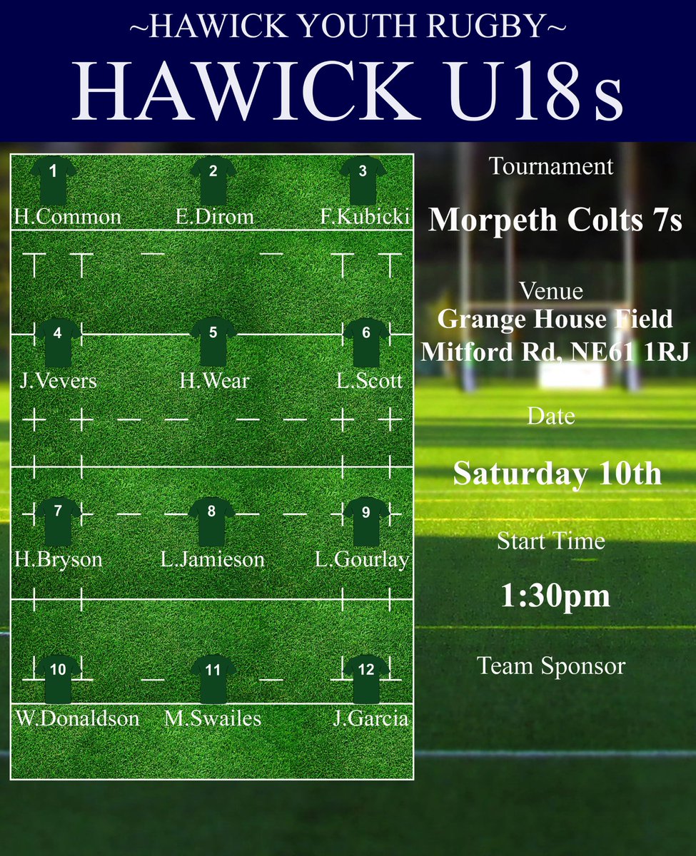 Squad for Morpeth Colts 7s
All the best lads, go well 💪🏉💚
#HawickYouthRugby #BIHB #AONR