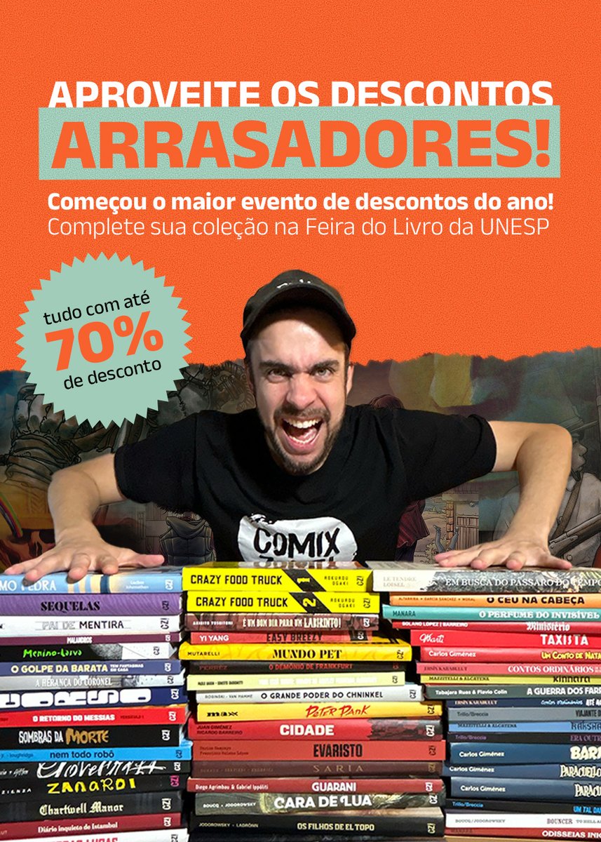 🚨‼️ Últimas horas para aproveitar as ofertas da Comix Zone na Feira do Livro da Unesp – todo o catálogo com até 70% de desconto!

👉 Acesse agora: comixzone.com.br
📦 Frete GRÁTIS para todo o Brasil (confira as condições).