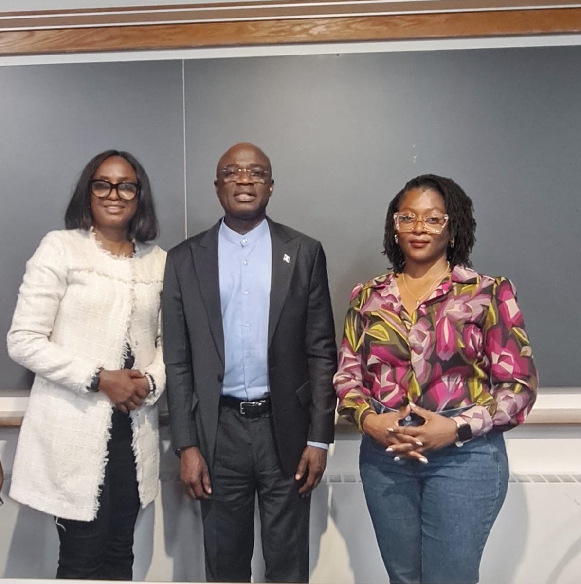 ORN’s Director of Strategy, Partnership &amp; Policy Development, Dr. Gbemi Abiola (left), &amp; Research Associate, Prof. Damilola Agbalajobi (right), with Benue State Governor, Fr. Hyacinth L. Alia (centre), during his presentation at Harvard University. <a href="/geesolar/">Dr. G</a>