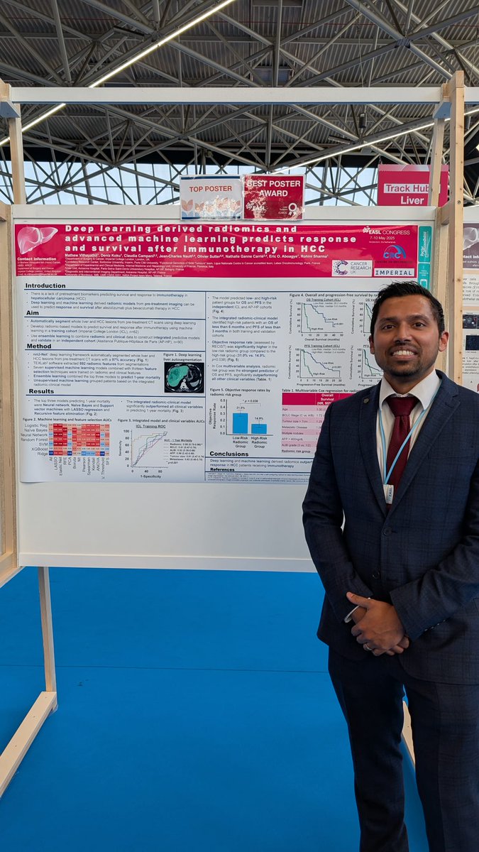 Imperial Hepatology (@ihepatology) on Twitter photo We are proud to see our own Dr Mathew Vithayathil <a href="/ImperialSandC/">Surgery and Cancer</a> as the <a href="/EASLnews/">EASLnews</a> best poster winner for work on #HCC at #EASL2025 - congratulations! Read his brilliant work on #radiomics #machinelearning #checkpointinhibitors in <a href="/JHepatology/">Journal of Hepatology</a> now: journal-of-hepatology.eu/article/S0168-… We are proud to see our own Dr Mathew Vithayathil <a href="/ImperialSandC/">Surgery and Cancer</a> as the <a href="/EASLnews/">EASLnews</a> best poster winner for work on #HCC at #EASL2025 - congratulations! Read his brilliant work on #radiomics #machinelearning #checkpointinhibitors in <a href="/JHepatology/">Journal of Hepatology</a> now: journal-of-hepatology.eu/article/S0168-…
