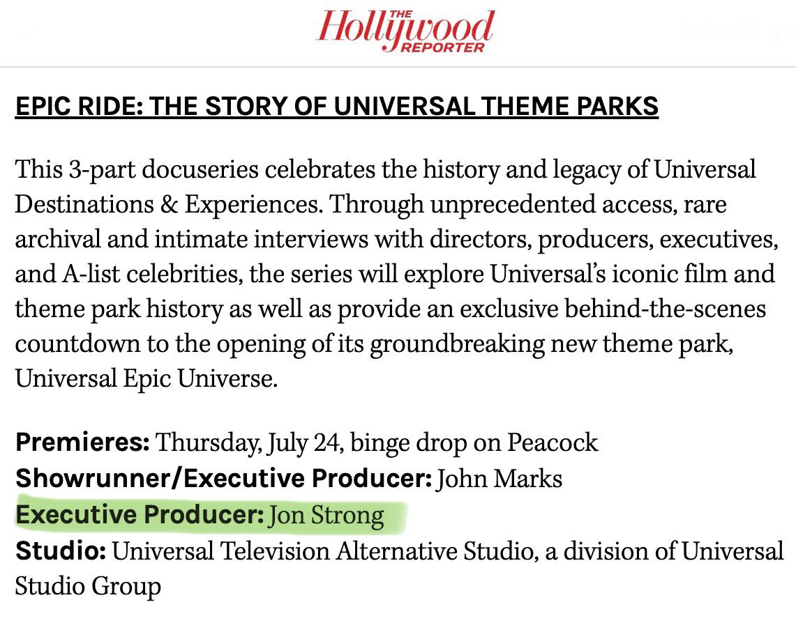 Jon Strong (@jonstronglives) on Twitter photo I sold a series to Universal. :)
In mid-2022 I had an idea to create a doc-series about the creation of EPIC UNIVERSE, through the lens of the entire history of Universal. I created a pretty awesome deck & teaser with my longtime friend & collaborator <a href="/brytothefuture/">Bryan Thomas</a>, and over 9 I sold a series to Universal. :)
In mid-2022 I had an idea to create a doc-series about the creation of EPIC UNIVERSE, through the lens of the entire history of Universal. I created a pretty awesome deck & teaser with my longtime friend & collaborator <a href="/brytothefuture/">Bryan Thomas</a>, and over 9
