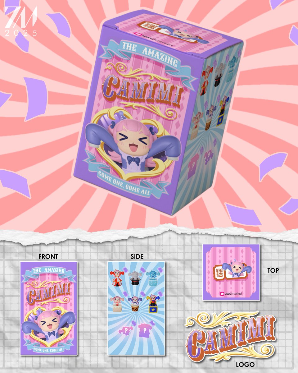Thank you <a href="/cumilq/">camila 🃏 🍥</a> and <a href="/shopuwumarket/">UwU Market</a> for the fantastic opportunity to design the Logo and Box of the Camimi Blind Box :3

It was super fun to work on, and best of luck to whoever aims to collect all the Camimi's!
#camilart
