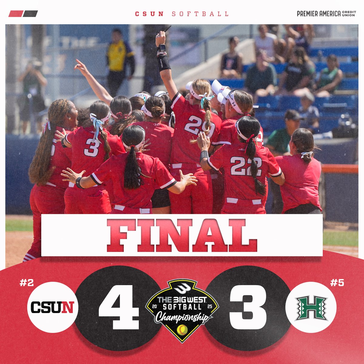 CSUN Matadors (@gomatadors) on Twitter photo CHAMPIONSHIP BOUNDโผ๏ธ
No. 2 <a href="/CSUNSoftball/">CSUN Softball</a> grinds out another win over No. 5 Hawai'i to advance to the title game.
#GoMatadors x <a href="/BigWestSports/">The Big West</a> CHAMPIONSHIP BOUNDโผ๏ธ
No. 2 <a href="/CSUNSoftball/">CSUN Softball</a> grinds out another win over No. 5 Hawai'i to advance to the title game.
#GoMatadors x <a href="/BigWestSports/">The Big West</a>