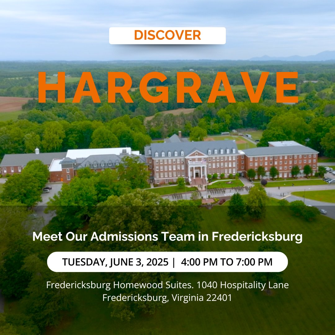 Get ready, Fredericksburg! We’re bringing Hargrave to you with an exciting opportunity to learn how our academy empowers young men to lead with confidence, character, and purpose.

🔗 Reserve your spot now: hargrave.edu/visit

#HargraveFredericksburg  #HargraveTigers