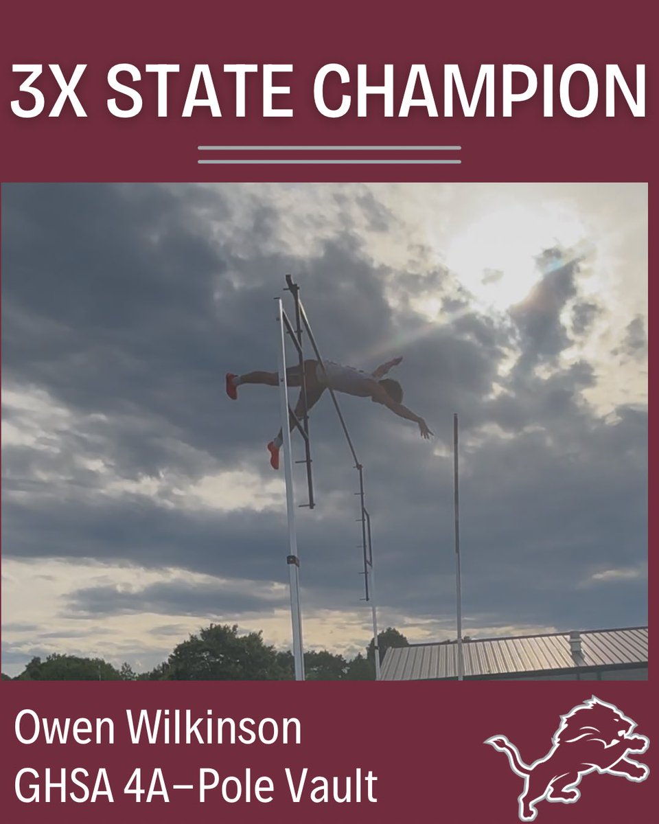 Central Athletics (@lionsportschs) on Twitter photo 🎉BREAKING🎉
Owen Wilkinson just won the GHSA 4A State Championship in Pole Vault for the THIRD TIME! Way to go OWEN!!
#lionstrong #3peat <a href="/GradickSports/">Gradick Sports</a> <a href="/HSM_WestGA/">Hometown Sports Media</a> <a href="/TheMorningFive/">The Morning 5</a> <a href="/CCSSAthletics/">Carroll County Athletics</a> <a href="/CentralTrack1/">Central Track</a> 🎉BREAKING🎉
Owen Wilkinson just won the GHSA 4A State Championship in Pole Vault for the THIRD TIME! Way to go OWEN!!
#lionstrong #3peat <a href="/GradickSports/">Gradick Sports</a> <a href="/HSM_WestGA/">Hometown Sports Media</a> <a href="/TheMorningFive/">The Morning 5</a> <a href="/CCSSAthletics/">Carroll County Athletics</a> <a href="/CentralTrack1/">Central Track</a>