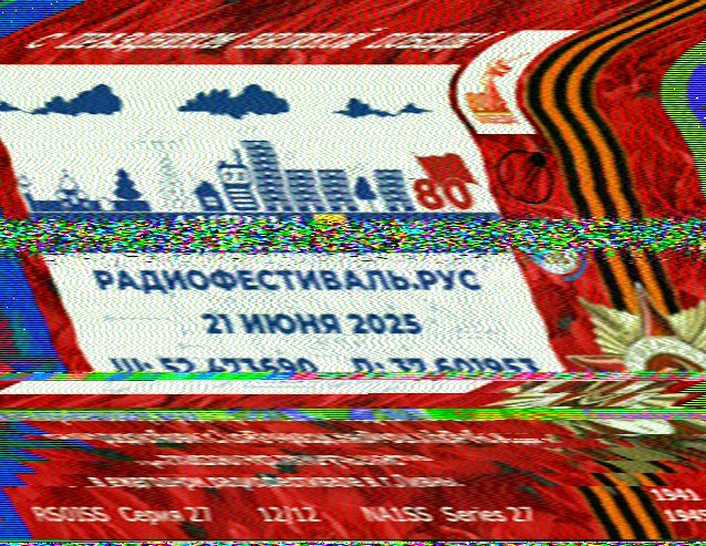 SSTVvault's tweet photo. Bucket item tickled off the list. I've FINALLY managed to get an #SSTV image from the #ISS. It's not clear and it's distorted but I don't care lol. https://t.co/Sy699j0oWY