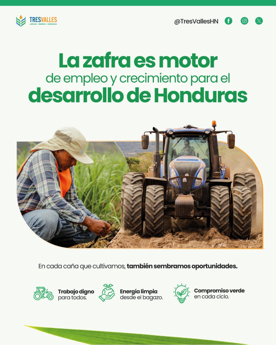 La zafra no solo mueve el campo, también impulsa a Honduras.
Genera empleo, produce energía limpia y fortalece el desarrollo de nuestras comunidades.
En Tres Valles, cada cosecha es una oportunidad de crecimiento. 🌱🇭🇳

#CATV #TresValles #Zafra #Honduras #DulceDesarrollo