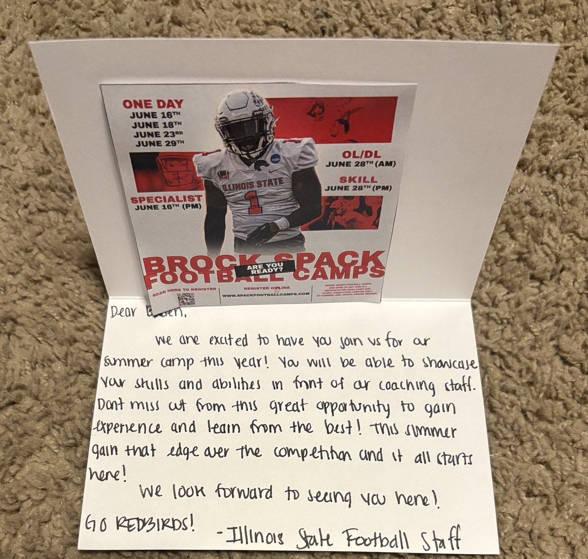 Braden Buck (@btbuck) on Twitter photo Thank you <a href="/RedbirdFB/">Illinois State Football</a> for the camp invite!
<a href="/Coach_Etheridge/">Harold Etheridge</a> <a href="/QBCoachOz/">Oz</a> <a href="/OFallonFootball/">O'Fallon Football</a> Thank you <a href="/RedbirdFB/">Illinois State Football</a> for the camp invite!
<a href="/Coach_Etheridge/">Harold Etheridge</a> <a href="/QBCoachOz/">Oz</a> <a href="/OFallonFootball/">O'Fallon Football</a>