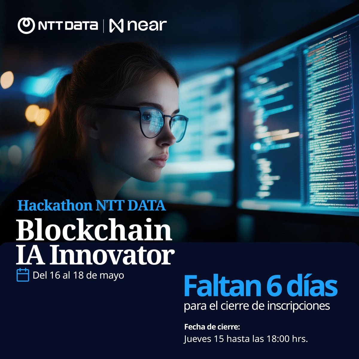 🚨 ¡A 6 días de cerrar inscripciones!

¿Ya registraste a tu equipo para el Hackathon Blockchain IA Innovators?

Fecha de cierre: 15 de abril, 18:00 hrs

🎁 Premios: S/7,000 y S/2,000
📍 Edif. Bloom Tower, Magdalena

🔗 Registro: bit.ly/43nKViz

#NTTDATAPerú #Hackathon