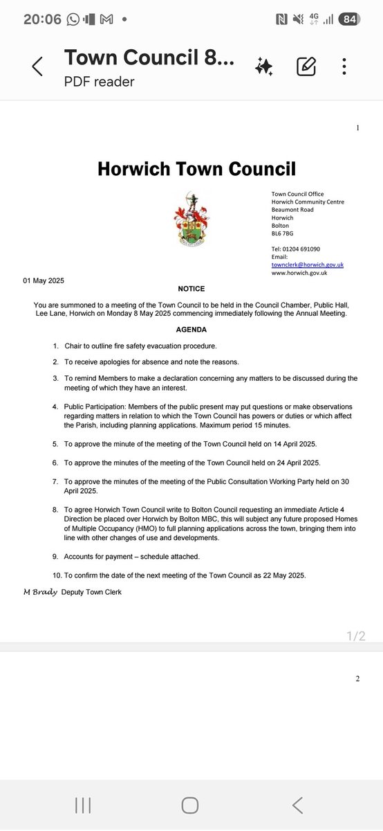 Great to see <a href="/HBFI_Official/">Horwich and Blackrod First Independents</a> led <a href="/HorwichC/">Horwich Town Council</a> unanimously vote for Cllr Chadwick's motion to write to <a href="/boltoncouncil/">Bolton Council</a> requesting that an IMMEDIATE Article 4 direction is applied to #Horwich! #HMOs