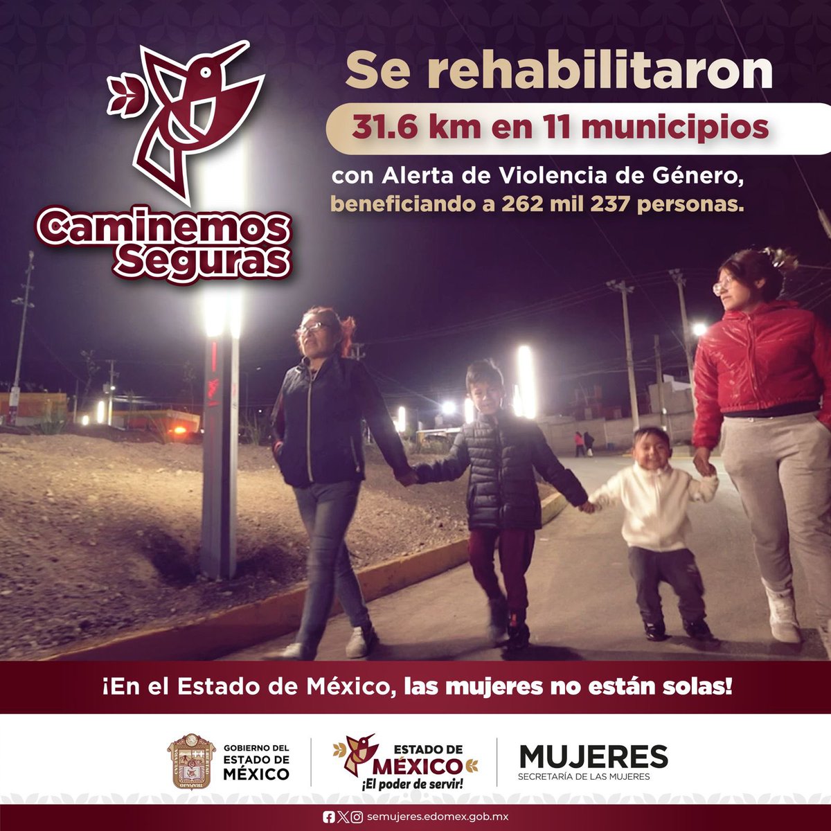 Secretaría de Bienestar (@bienestaredomx) on Twitter photo ¡Las mujeres no están solas!
Con la estrategia #CaminenosSeguras del <a href="/Edomex/">Gobierno del Estado de México</a> y la <a href="/SeMujeresEdomex/">Secretaría de las Mujeres</a>, las niñas, adolescentes y mujeres mexiquenses pueden transitar en libertad y libres de violencia en los 11 municipios con Alerta de Violencia de Género.
#ElPoderDeServir ¡Las mujeres no están solas!
Con la estrategia #CaminenosSeguras del <a href="/Edomex/">Gobierno del Estado de México</a> y la <a href="/SeMujeresEdomex/">Secretaría de las Mujeres</a>, las niñas, adolescentes y mujeres mexiquenses pueden transitar en libertad y libres de violencia en los 11 municipios con Alerta de Violencia de Género.
#ElPoderDeServir