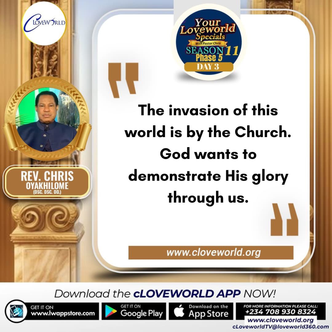 cloveworldtv's tweet photo. NUGGETS ✨✨
YOUR LOVEWORLD SPECIALS WITH PASTOR CHRIS - SEASON 11 , PHASE 5 ( GRAND FINALE)
Download the cLoveworld App👇🏽
https://t.co/saJwPCEDeM
#cloveworld
#ltmnetworks
#ylwsontv https://t.co/fEr9Y2FGi1